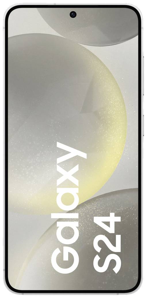 Smartphone 'Galaxy S24' mit modernem, randlosem Design und zentral platzierter Frontkamera auf dem Display.