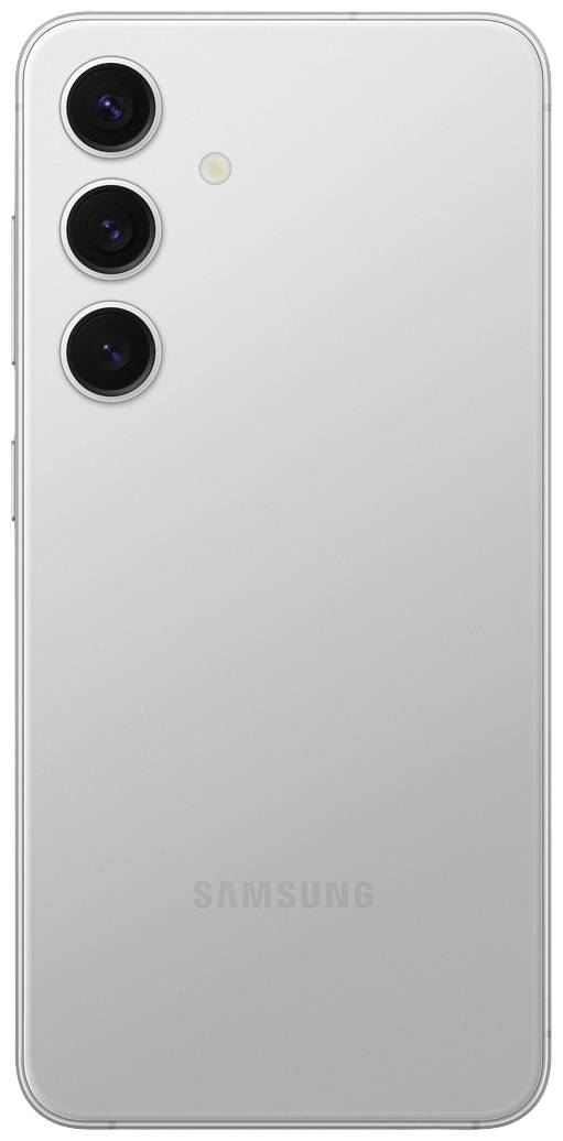 Rückseite eines weißen Smartphones mit drei Kameralinsen und einem LED-Blitz in der oberen linken Ecke.