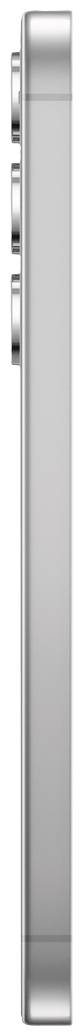 Die seitliche Ansicht eines modernen, silberfarbenen Smartphones mit drei hervorstehenden Knöpfen und einer schlanken Bauweise.