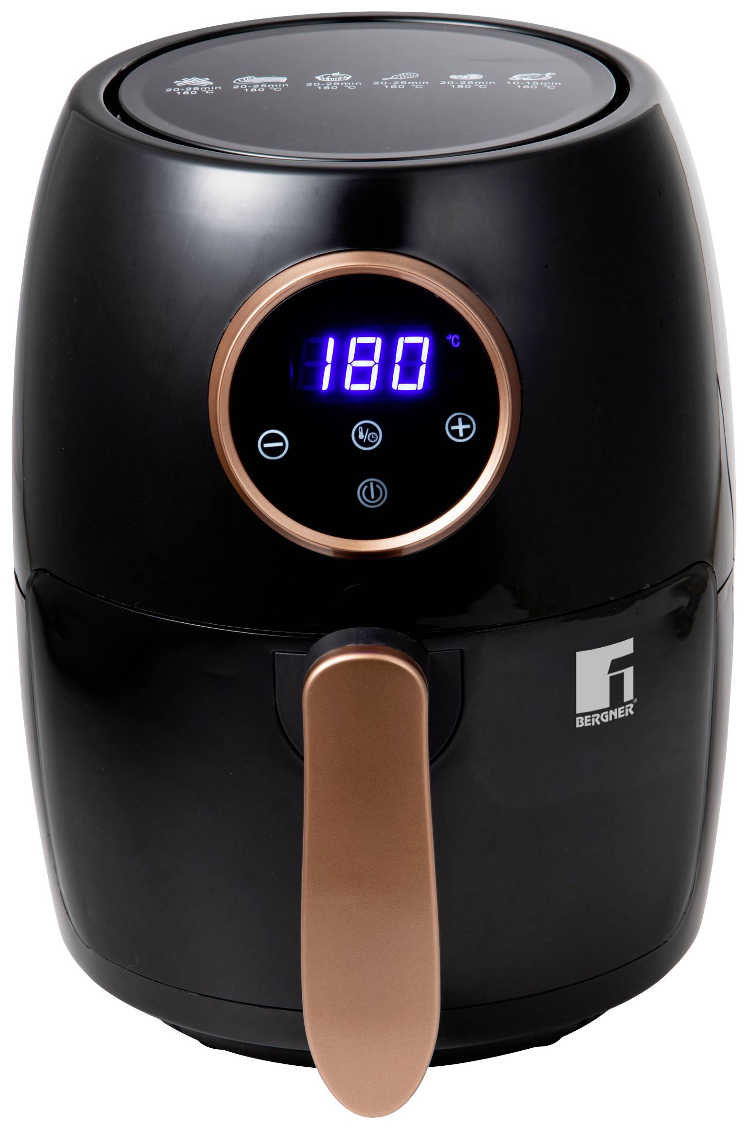 Bergner Heißluft-Fritteuse 2l 1000W Antihaftbeschichtung, Cool-Touch-Gehäuse, Timerfunktion, Überhitzungsschutz, mit Display