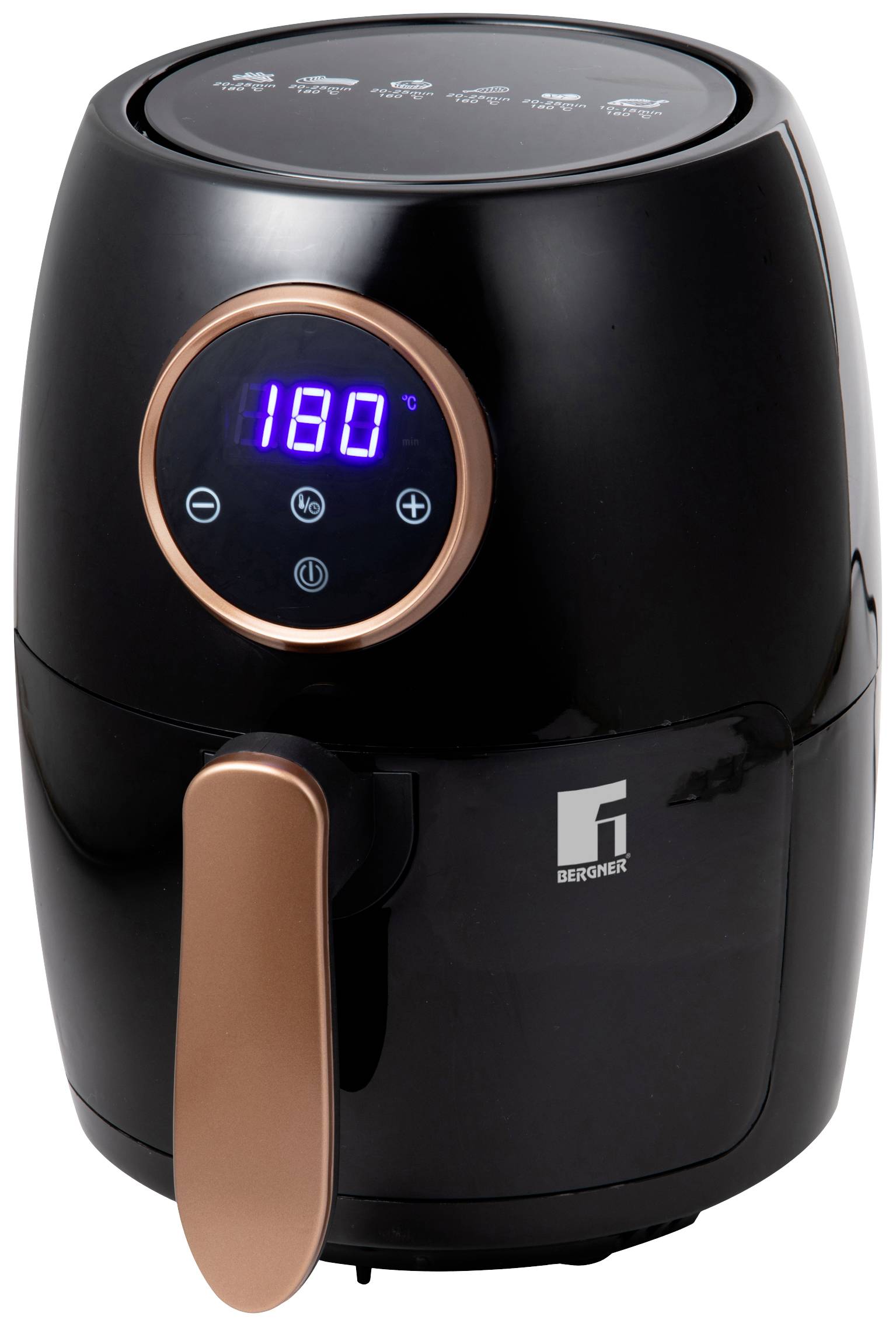 Bergner Heißluft-Fritteuse 2l 1000W Antihaftbeschichtung, Cool-Touch-Gehäuse, Timerfunktion, Überhitzungsschutz, mit Display