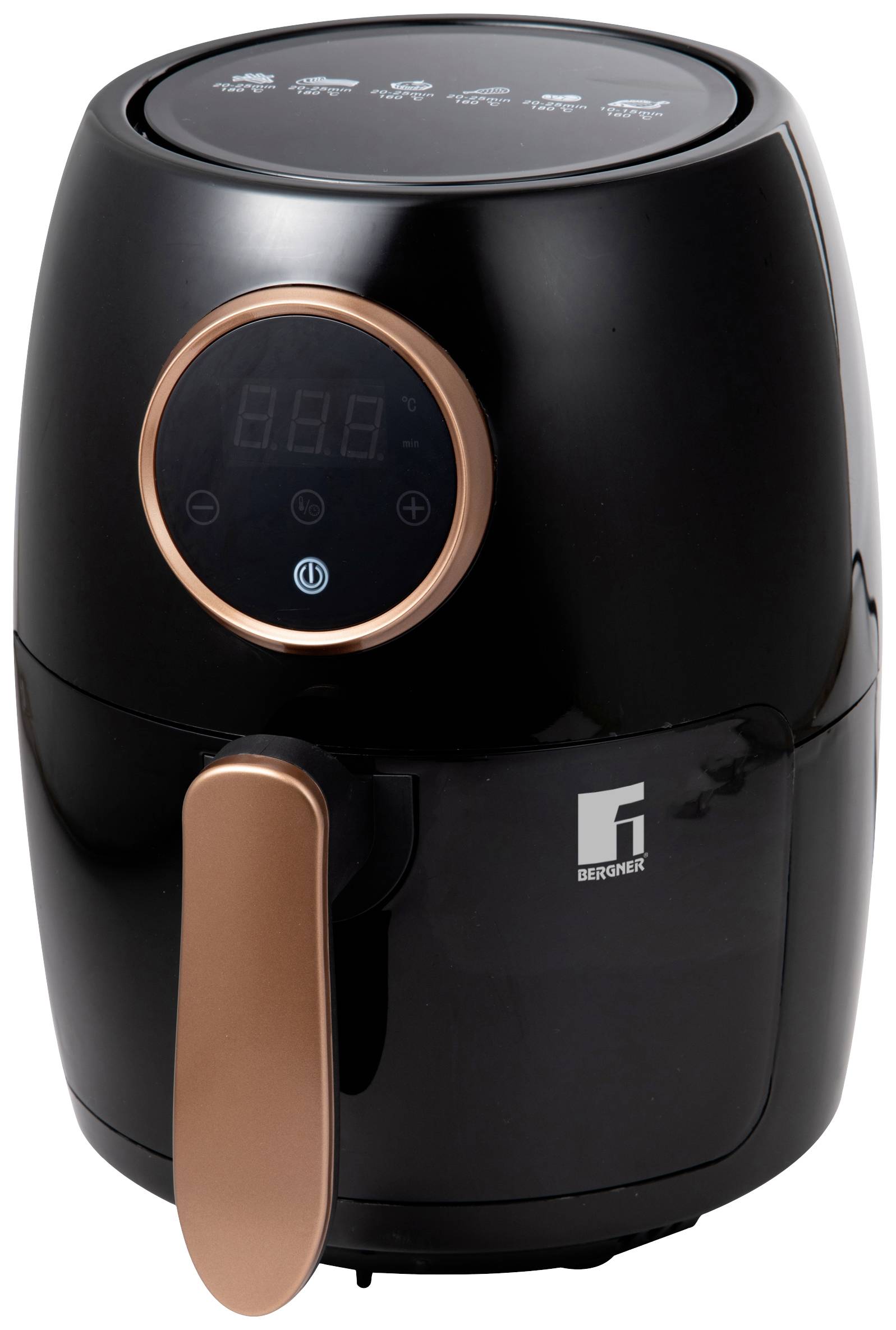 Bergner Heißluft-Fritteuse 2l 1000W Antihaftbeschichtung, Cool-Touch-Gehäuse, Timerfunktion, Überhitzungsschutz, mit Display