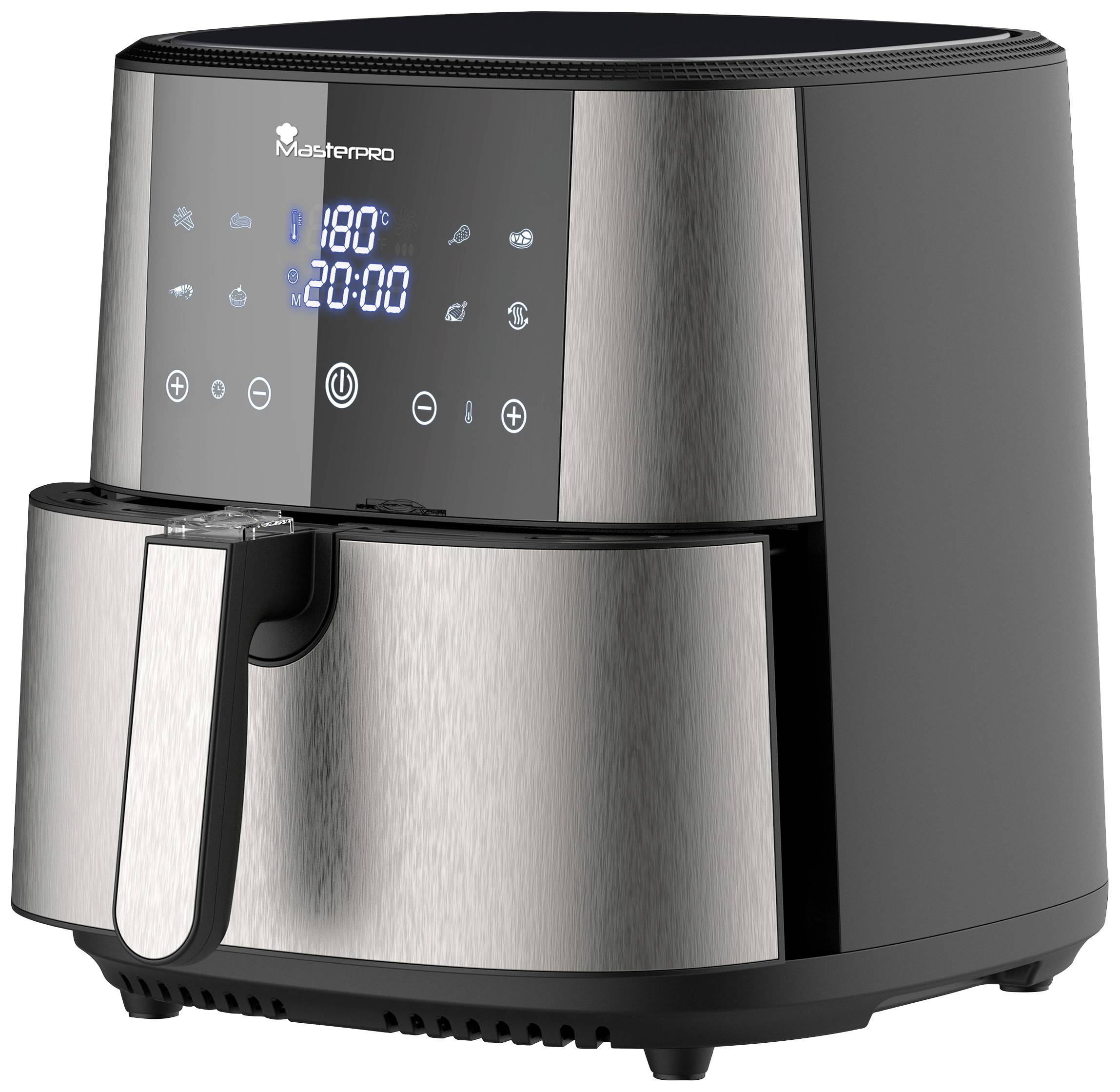 MasterPRO Heißluft-Fritteuse 1800W Antihaftbeschichtung, Überhitzungsschutz, mit Display, Timerfunktion, Cool-Touch-Gehäuse