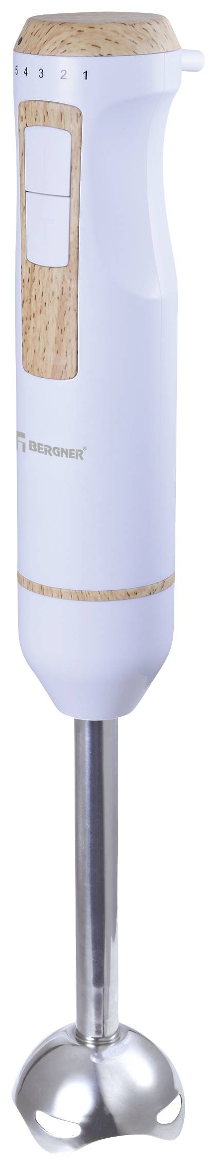 Bergner Stabmixer 800W mit Messbecher, mit Zerkleinereraufsatz Weiß, Holz