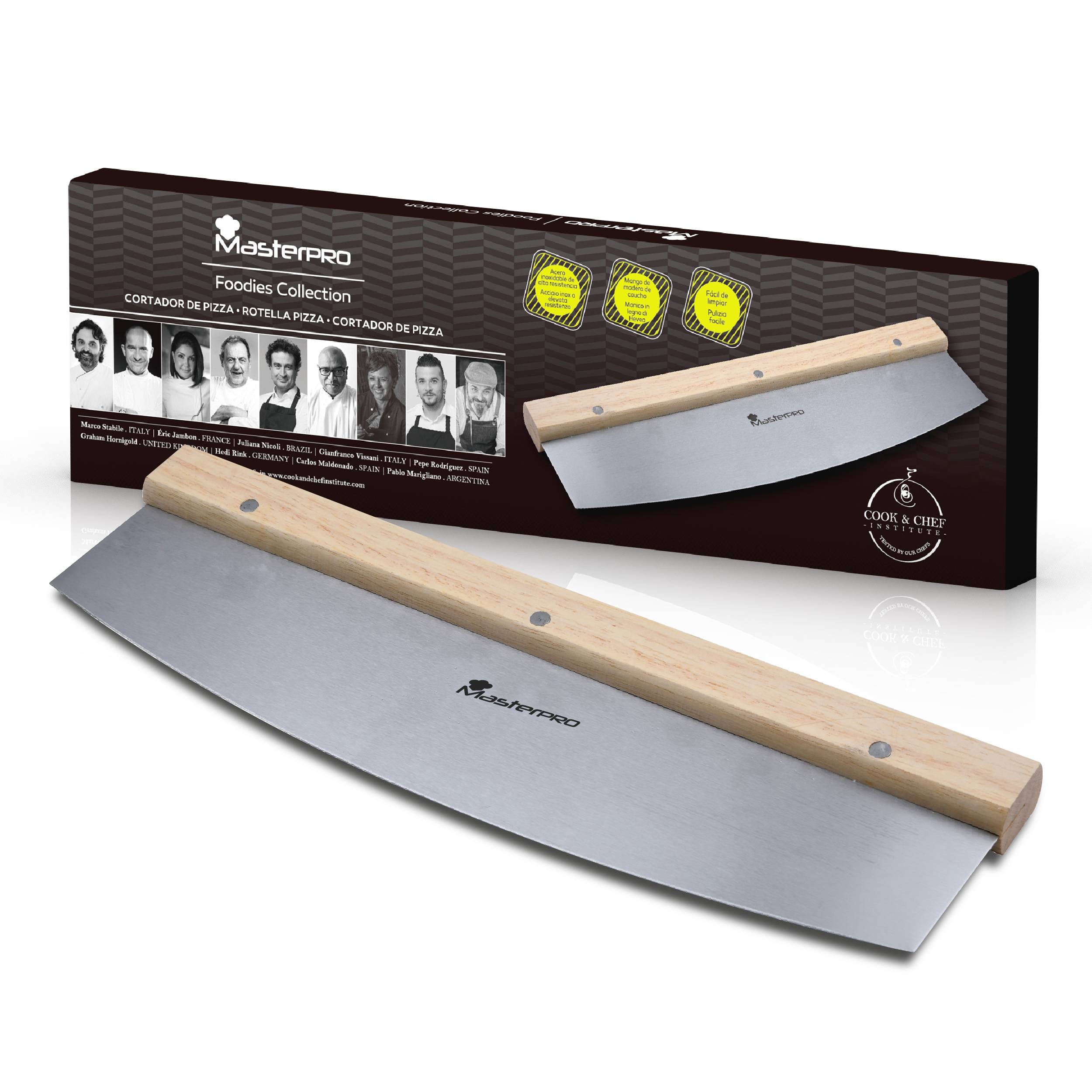 MasterPRO Pizzaschneider Edelstahl, Holz