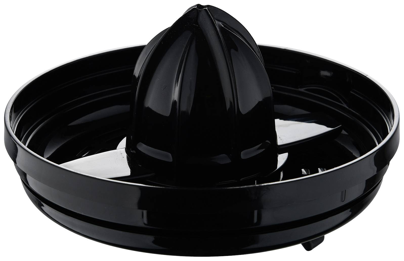 Schwarzer manueller Zitronen- oder Orangenpresseinsatz, geeignet zum Auspressen von Zitrusfrüchten.