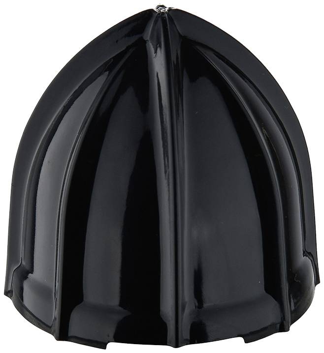 Schwarzer Kunststoff-Zitronenpresseinsatz, konische Form, mit Rillen zur effizienten Entsaftung von Zitrusfrüchten.