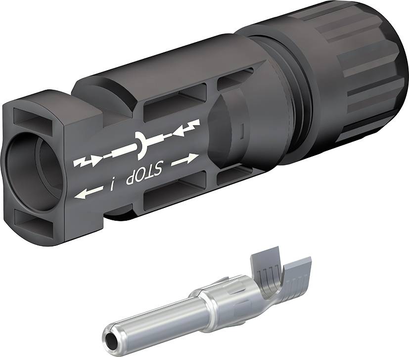 Stecker- und Kabelverbindungskomponenten mit Markierungen und Pfeilen zum korrekten Anschluss.