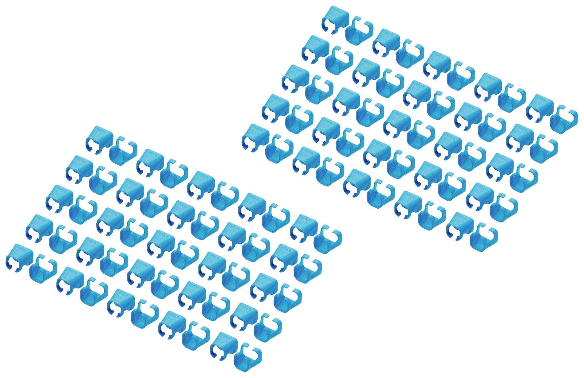 Zwei Gruppen von stilisierten blauen Elefanten sind auf einem weißen Hintergrund angeordnet, jeweils in einer diagonalen Ausrichtung.