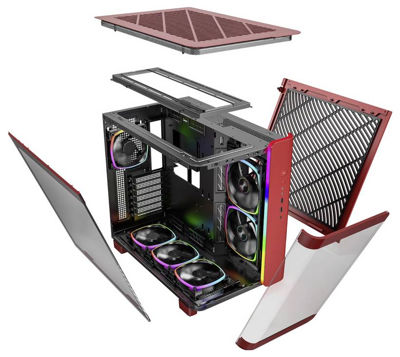 MONTECH KING 95 PRO Tempered Glass ARGB Midi-Tower PC-Gehäuse Rot