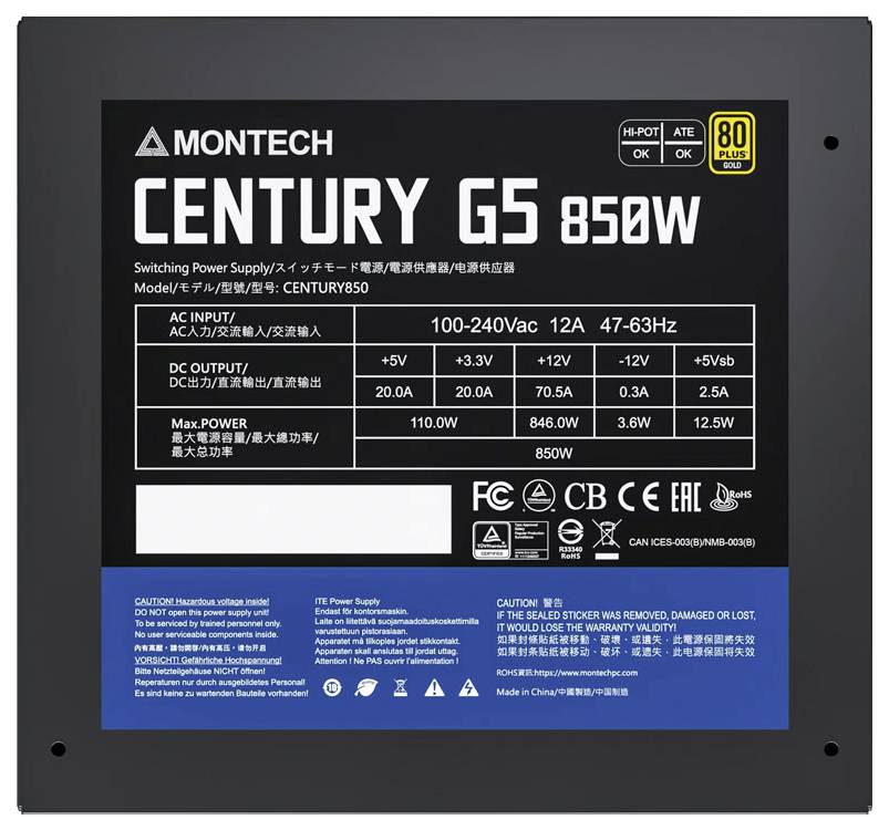 MONTECH Century G5 850 PC Netzteil 850 W ATX 80PLUS® Gold