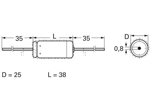 FTCAP A10135025038 / 1010067 Elektrolyt-Kondensator axial bedrahtet 100 µF 350V (Ø x L) 25mm x 38mm 1St.