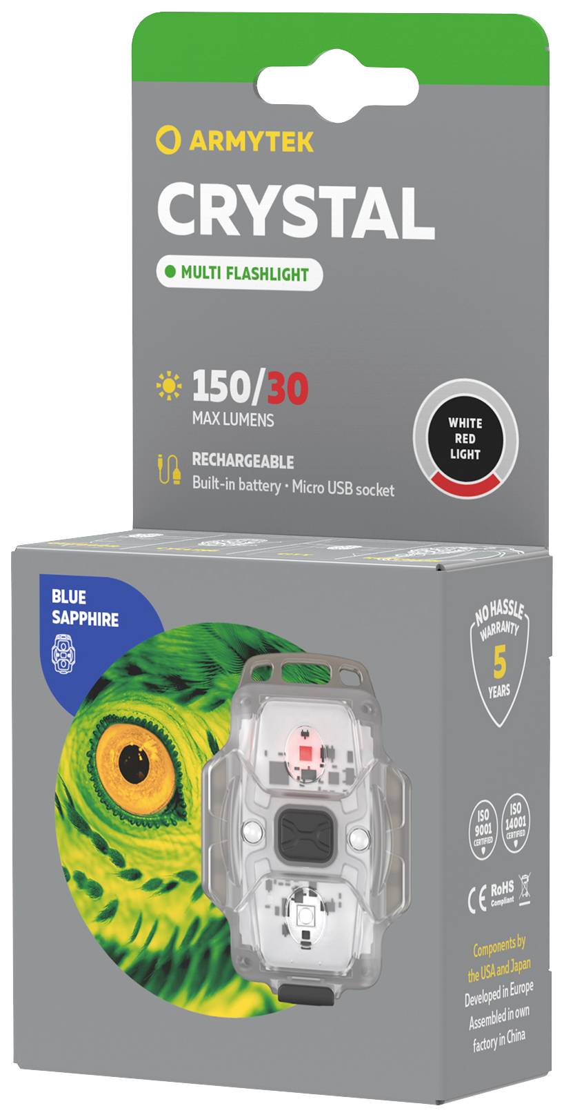 ArmyTek F07001B Crystal Blue Mobile Kleinleuchte LED Blau, Transparent