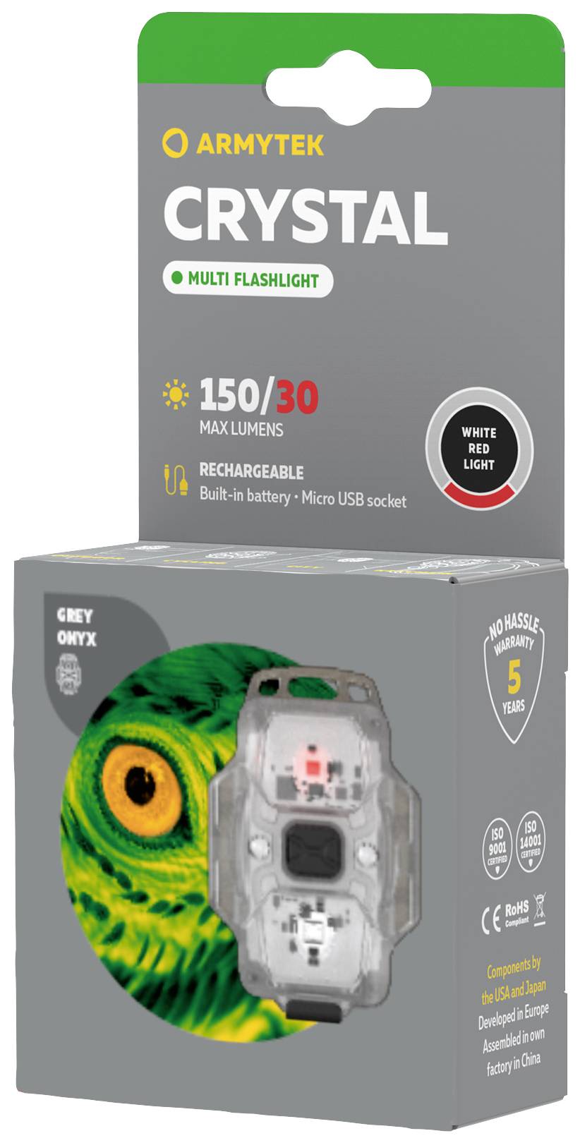 ArmyTek F07001G Crystal Grey Mobile Kleinleuchte LED Grau, Transparent