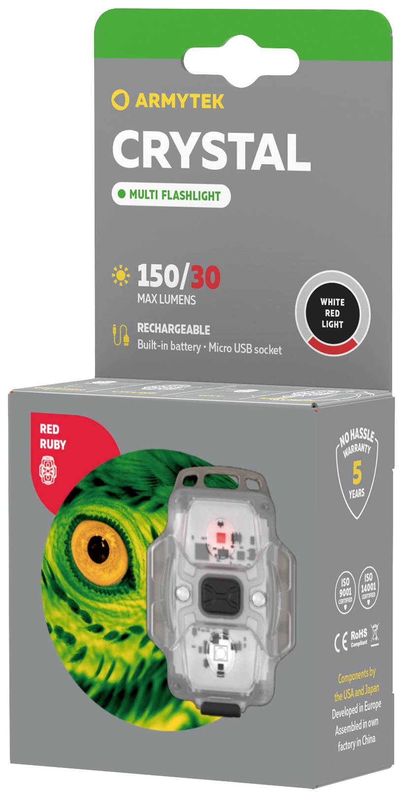 ArmyTek F07001R Crystal Red Mobile Kleinleuchte LED Rot, Transparent
