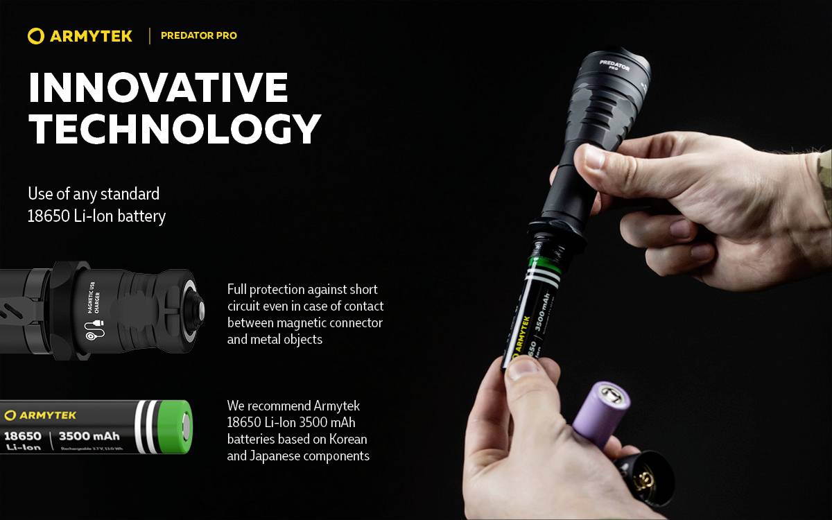 ArmyTek Predator Pro Warm LED Taschenlampe akkubetrieben 1400lm 136g