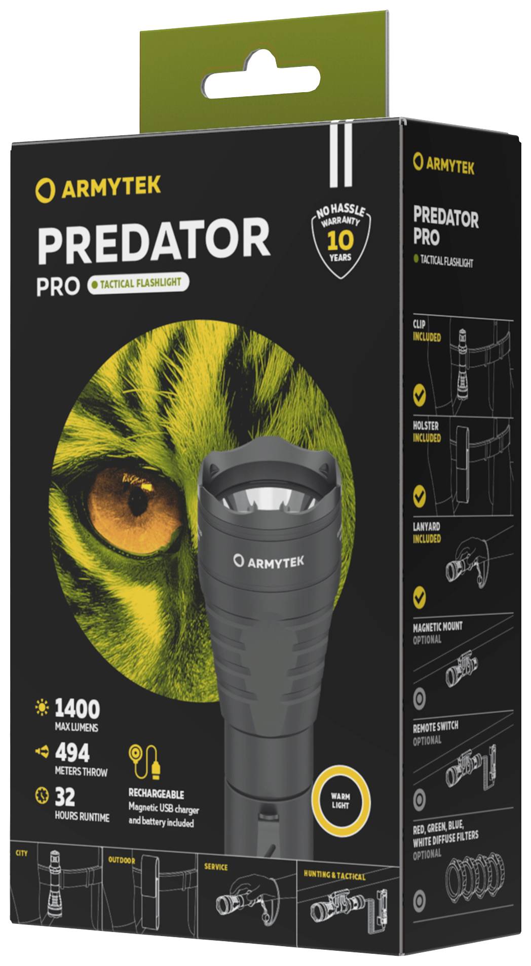 ArmyTek Predator Pro Warm LED Taschenlampe akkubetrieben 1400lm 136g