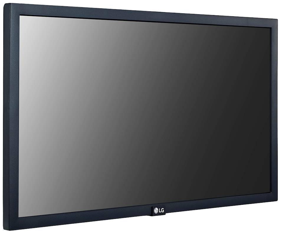 Ein schwarzer Flachbildfernseher von LG mit silbernem Rand, leicht von der Seite gesehen.