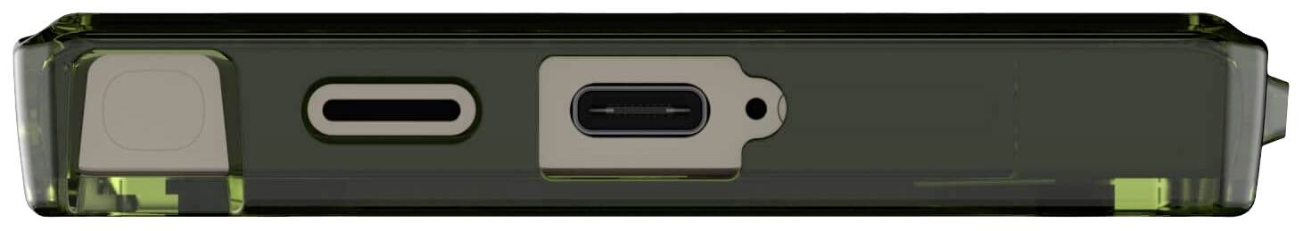 Eine Nahaufnahme der Unterseite eines Smartphones mit einem Typ-C-Ladeanschluss und einem Lautsprechergitter.