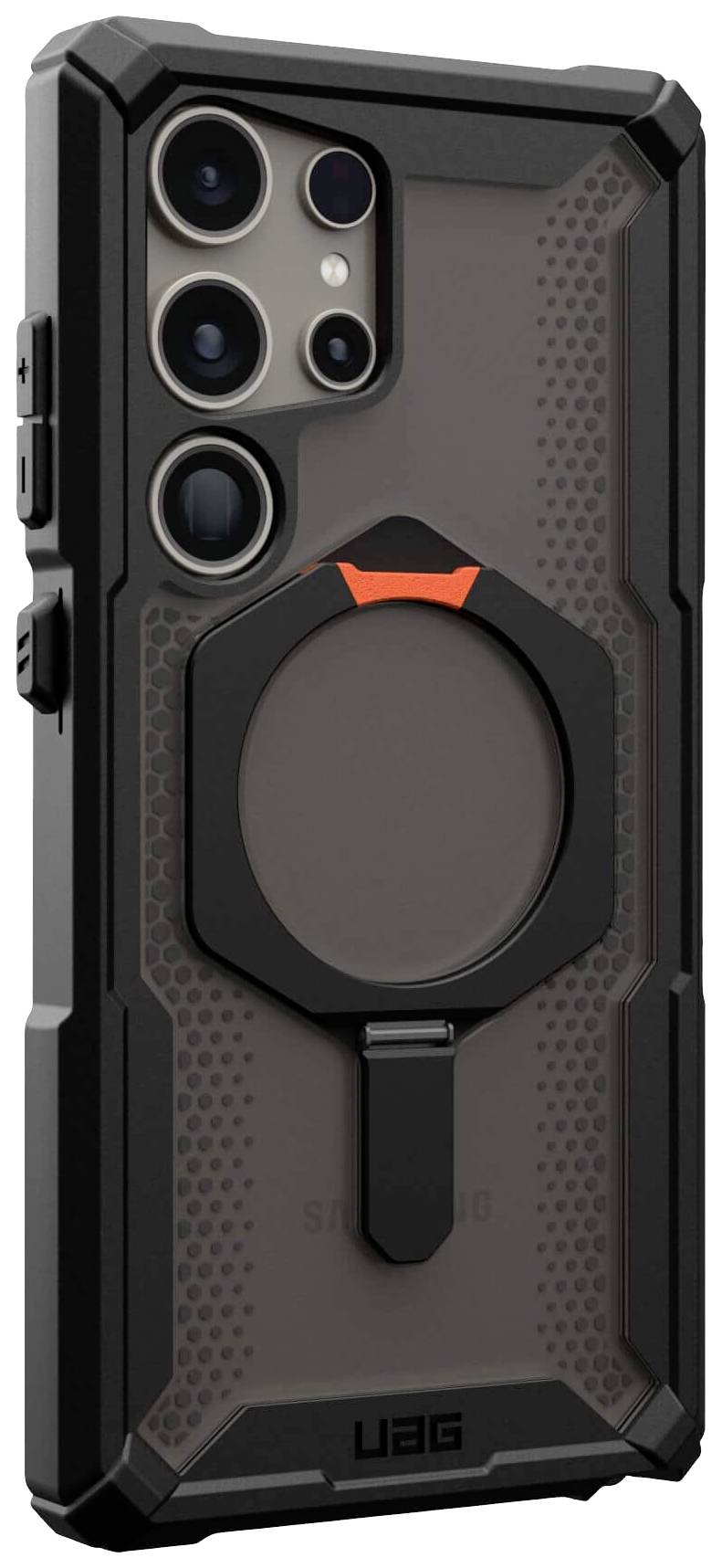 Urban Armor Gear Plasma XTE Kickstand Backcover Samsung Galaxy S24 Schwarz, Orange Standfunktion, MagSafe kompatibel 214447114097