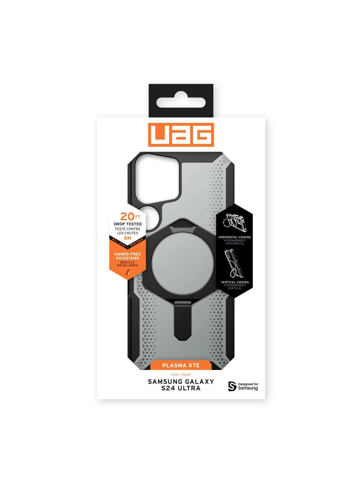 Urban Armor Gear Plasma XTE Kickstand Backcover Samsung Galaxy S24 Schwarz, Orange Standfunktion, MagSafe kompatibel 214447114097