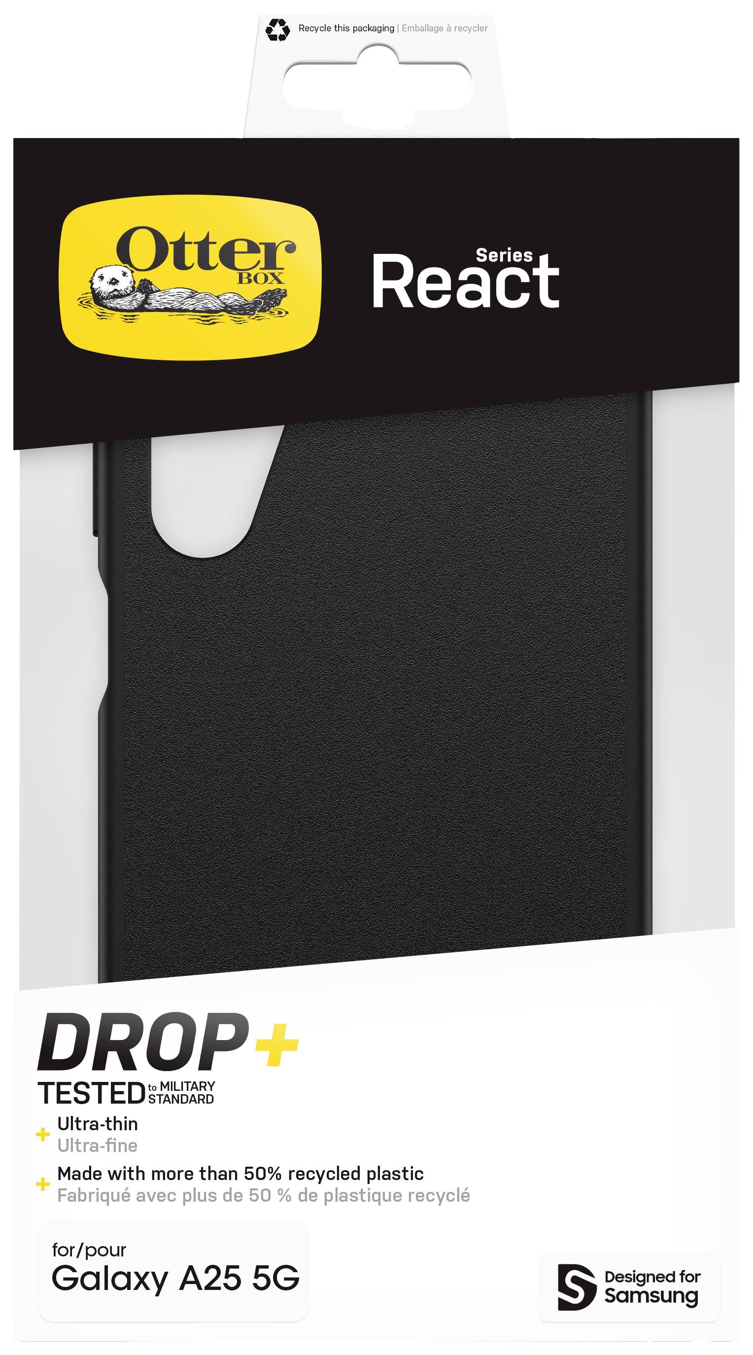 Otterbox React Backcover Samsung Galaxy A25 5G Schwarz Stoßfest, Induktives Laden 77-94113