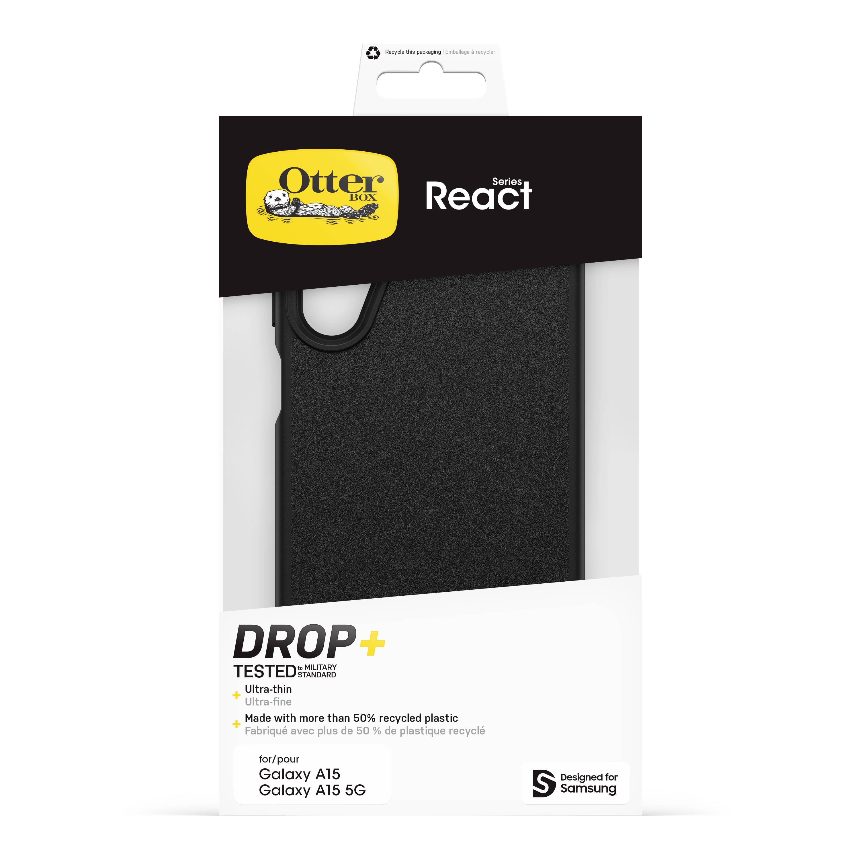 Otterbox React Backcover Samsung Galaxy A15 5G Schwarz Stoßfest, Induktives Laden