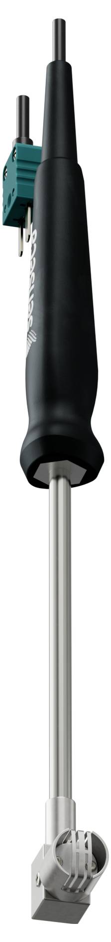 Ein langer, schwarzer elektronischer Geräteschaft mit einer Metallstange und einem Stecker an der Spitze. Wird für Messungen oder Anpassungen in technischen Umgebungen verwendet.