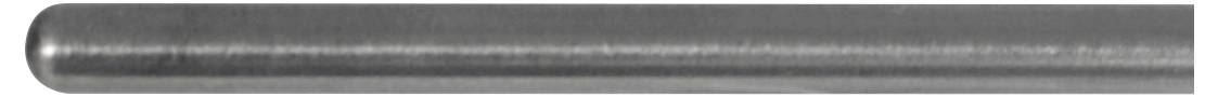 Eine Nahaufnahme eines glatten, zylindrischen Metallstabs, grau in der Farbe, mit einer polierten Oberfläche.