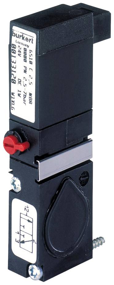 Elektromagnetisches Ventil von Bürkert, Modell 6511 C 2.5, geeignet für 24V DC, Betriebsdruck bis 6 bar.