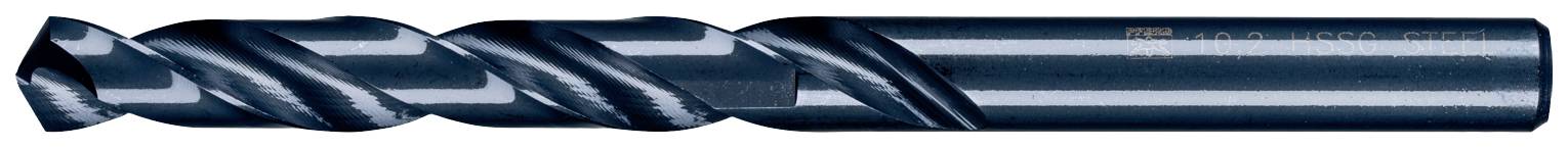 Ein schwarz glänzender Spiralbohrer mit scharfen Schneiden, geeignet zum Bohren von Metall oder Holz.