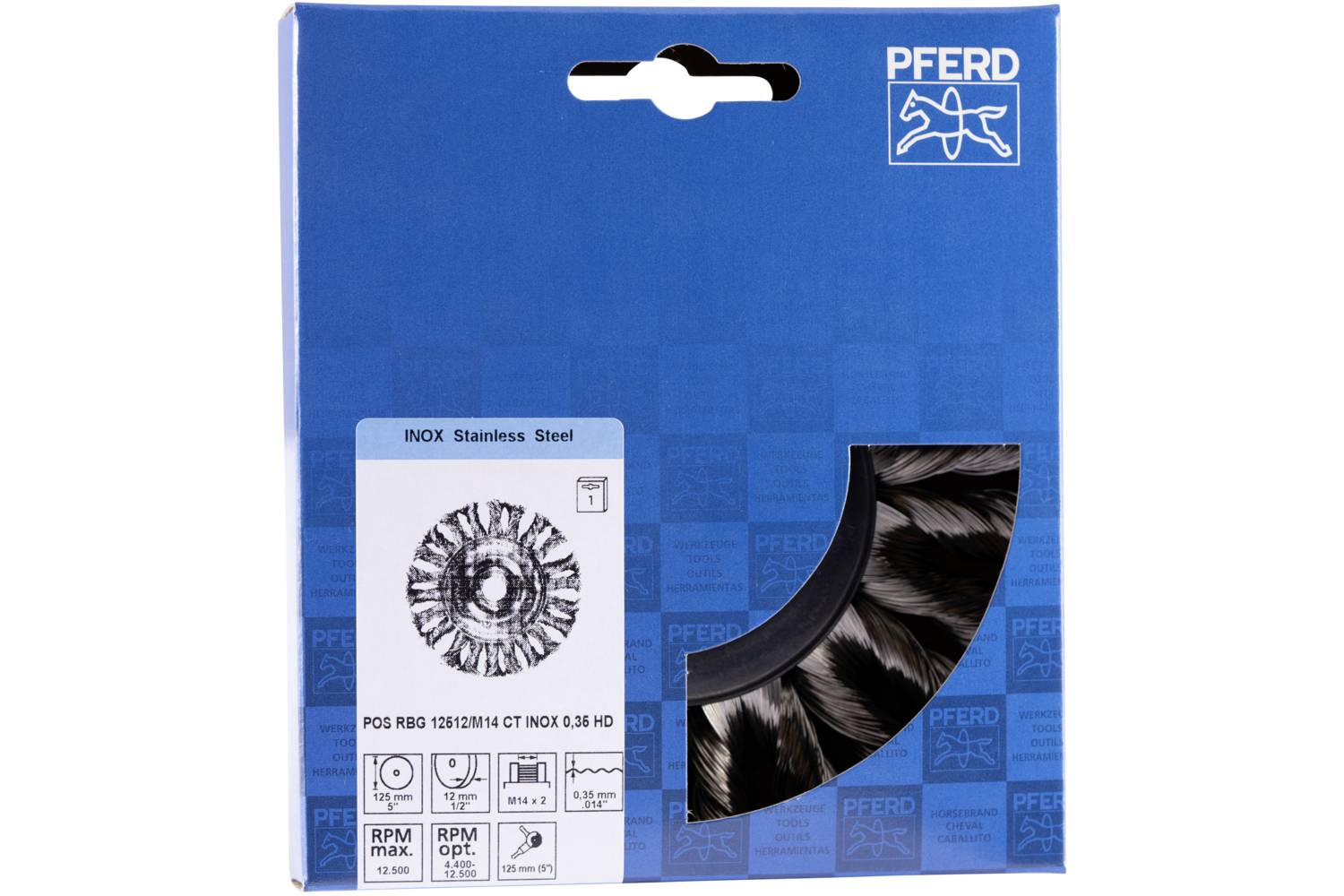 PFERD TOOLS POS COMBITWIST Rundbürste gezopft RBG HD Ø 125x12mm M14 Edelstahl-Draht-Ø 0,35mm Winkelschleifer POS RBG 12512/M14 CT