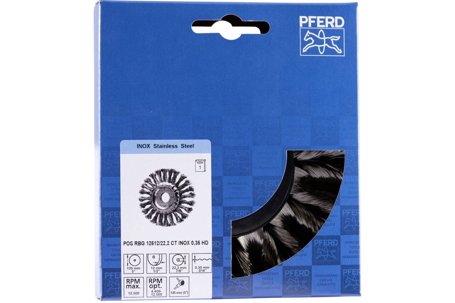 PFERD TOOLS POS COMBITWIST Rundbürste gezopft RBG HD Ø 125x12x22,2mm Edelstahl-Draht-Ø 0,35mm Winkelschleifer POS RBG 12512/22,2