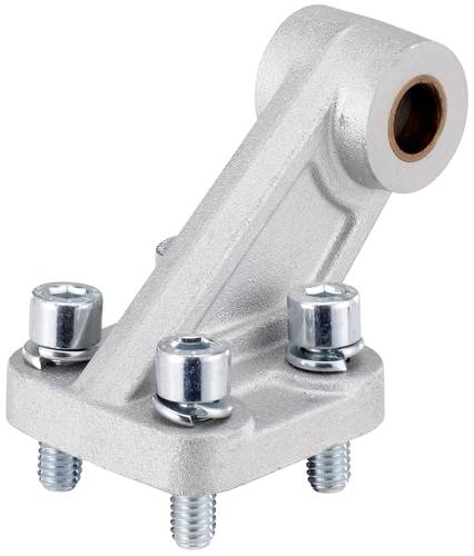 Metallisches Stützelement mit vier Schrauben an der Basis und einem gewinkelten Arm mit einer Öffnung am oberen Ende.