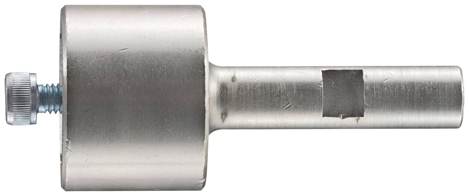 Metallzylinder mit angeschraubtem blauem Bolzen an der Seite, dient als Werkzeug- oder Maschinenkomponente.