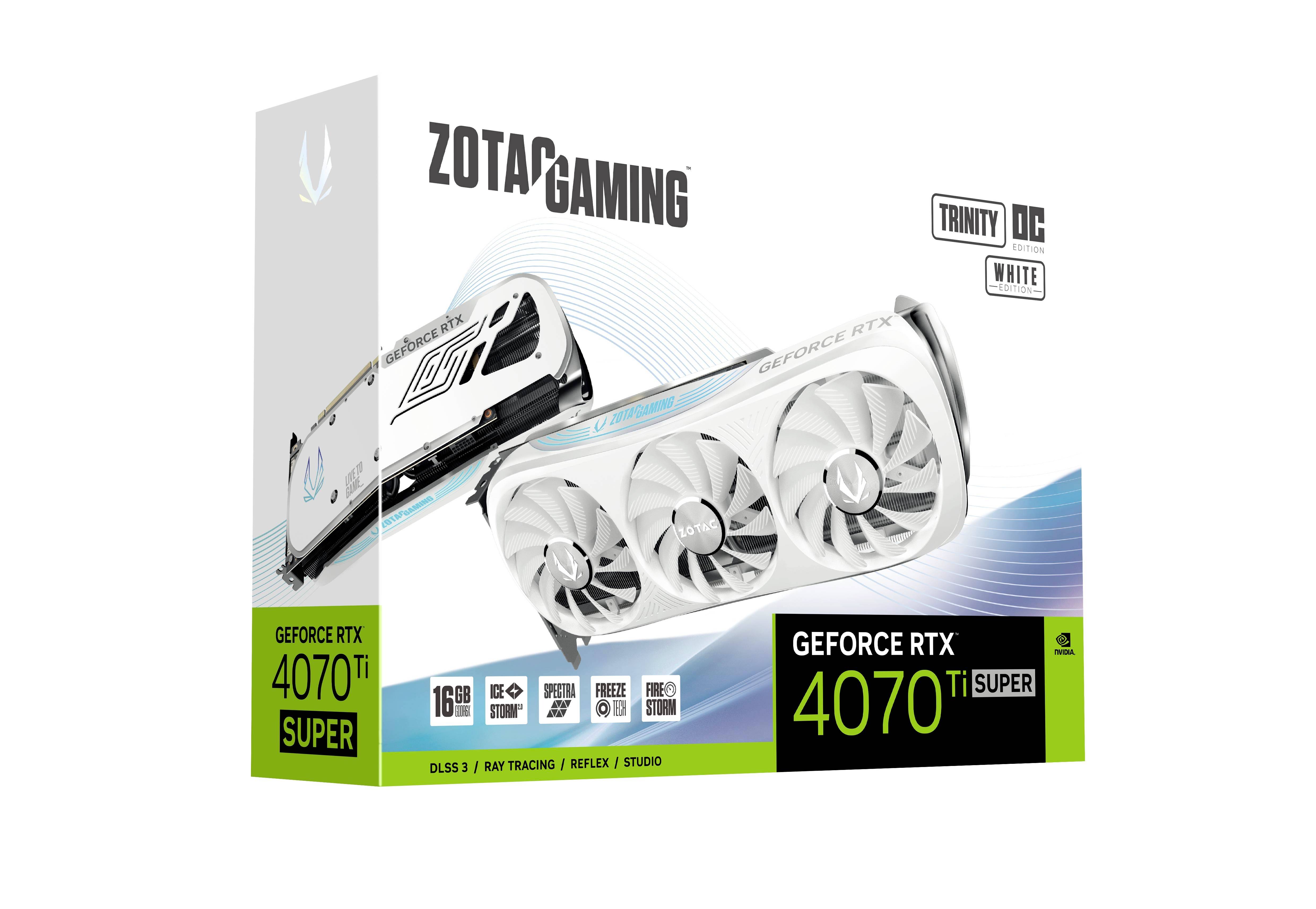 Zotac Grafikkarte Nvidia GeForce RTX 4070 Ti Super Trinity OC White Edition 16 GB GDDR6X-RAM PCIe x16 DisplayPort, HDMI® Übertaktet / Overclocked