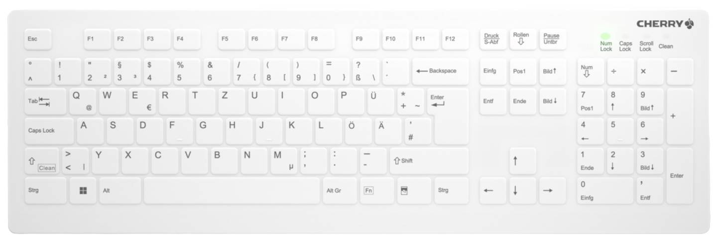 CHERRY Active KEY MTA AK-C8112 Wireless Funk Tastatur Deutsch, QWERTZ Weiß Ergonomisch, Geräuscharme Tasten, Silikonmembran