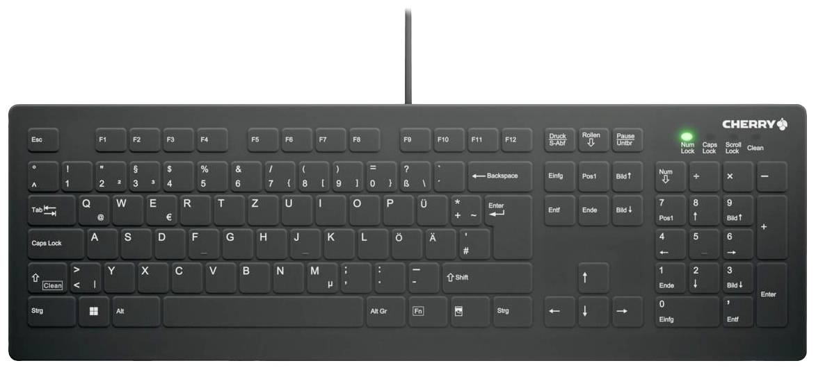 CHERRY Active KEY MTA AK-C8112 Corded Kabelgebunden Tastatur Deutsch, QWERTZ Schwarz Ergonomisch, Geräuscharme Tasten, Silikonmembran vollversiegelt