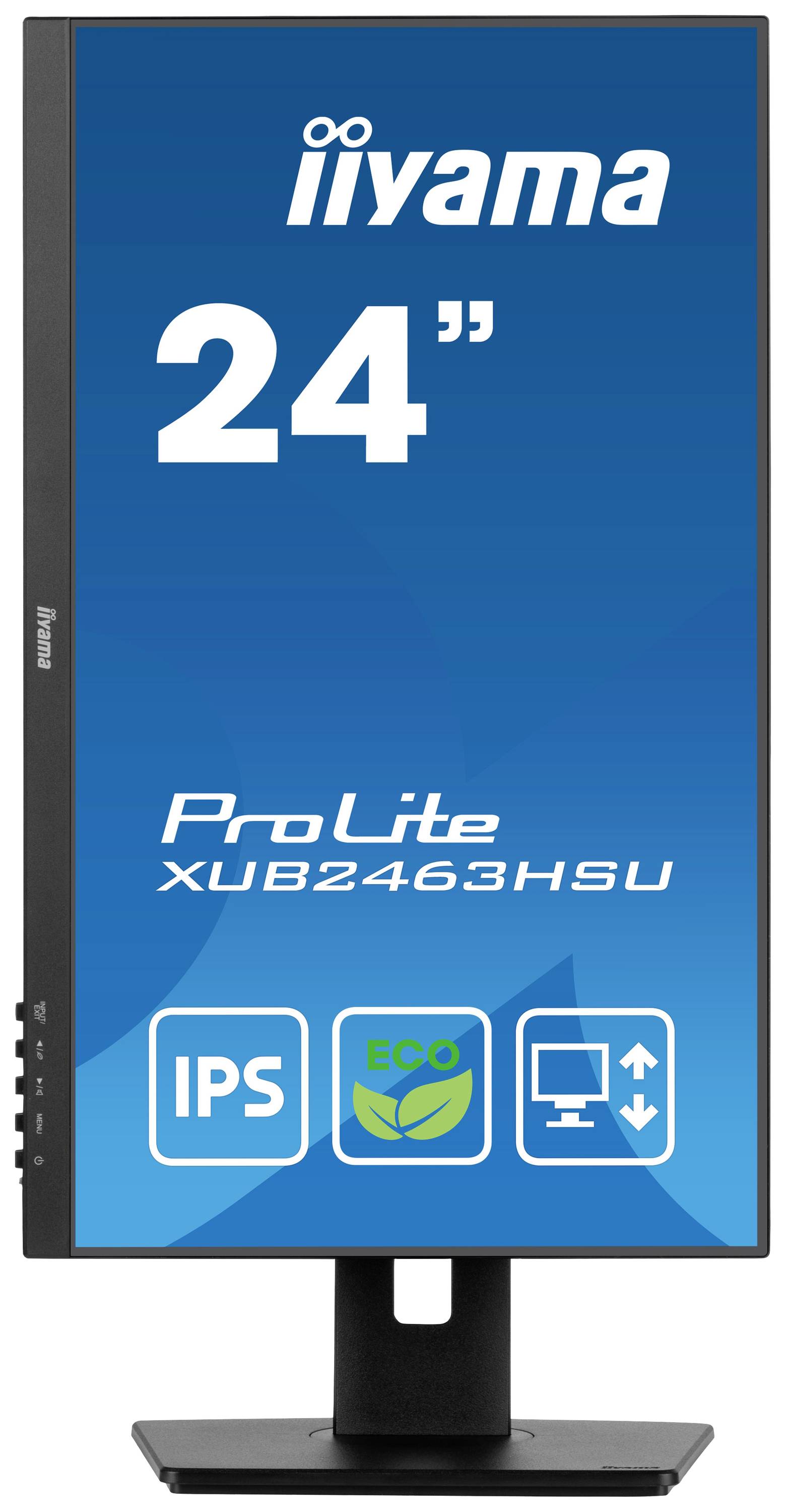 Monitor, Marke iiyama, Modell ProLite XUB2463HSU, 24 Zoll, IPS-Technologie, Eco-Modus, verstellbarer Standfuß.