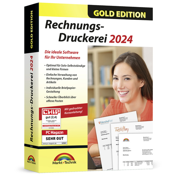 Markt & Technik Rechnungs-Druckerei 2024 Gold Edition Vollversion, 1 Lizenz Windows Finanz-Software