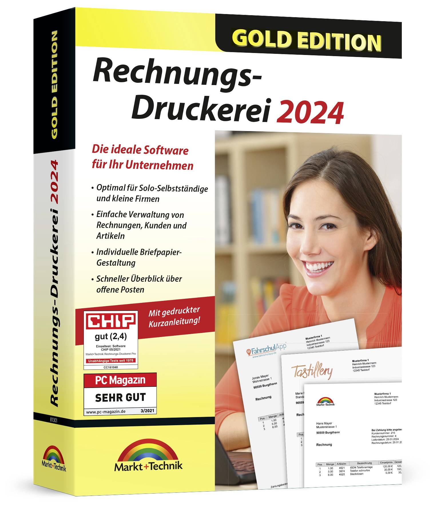 Markt & Technik Rechnungs-Druckerei 2024 Gold Edition Vollversion, 1 Lizenz Windows Finanz-Software