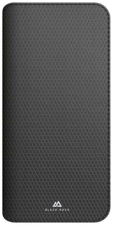 Schwarze Powerbank mit geometrischem Muster und dem Logo 'Black Rock' am unteren Rand.