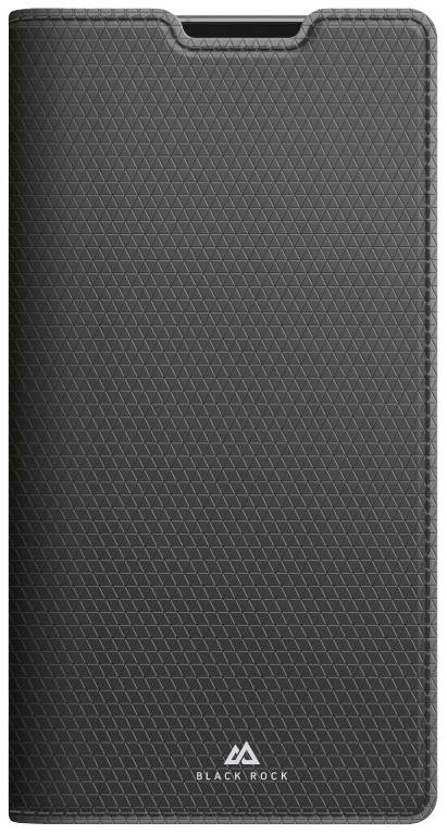 Ein schwarzes Handy-Case mit geometrischem Muster und Logo von 'BLACK ROCK' unten mittig.