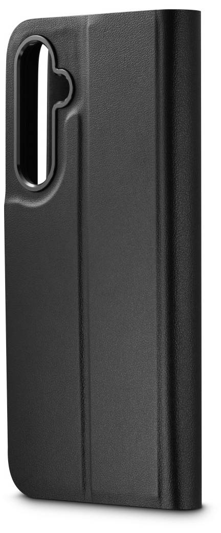 Schwarze Handyhülle mit vertikalem Kameraloch.