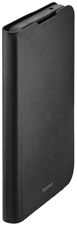 Schwarze Smartphone-Hülle aus Leder mit geschlossenem Cover, stehend, zeigt eine schlichte und elegante Oberfläche.