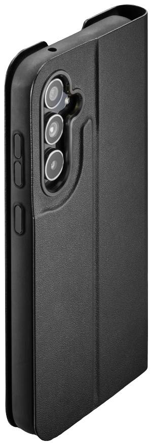 Schwarzes Smartphone-Case mit Ausschnitten für Kameras und Tasten, vertikal aufgestellt.