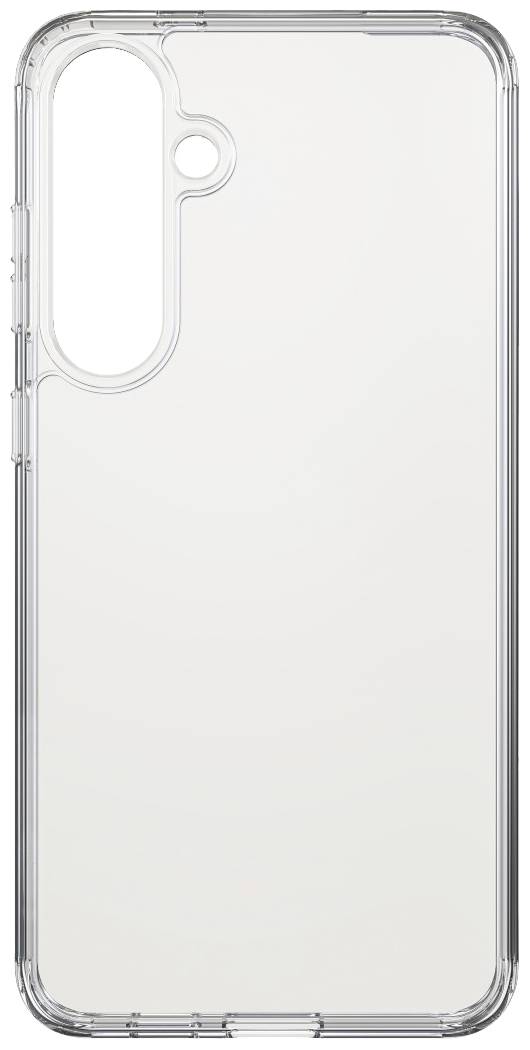 Transparente Handyhülle mit Aussparungen für Kamera und Anschlüsse, passend für ein Smartphone.