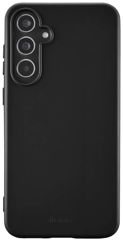 Schwarzes Smartphone mit drei Kameralinsen auf der Rückseite, vertikal angeordnet; schlichtes, elegantes Design.