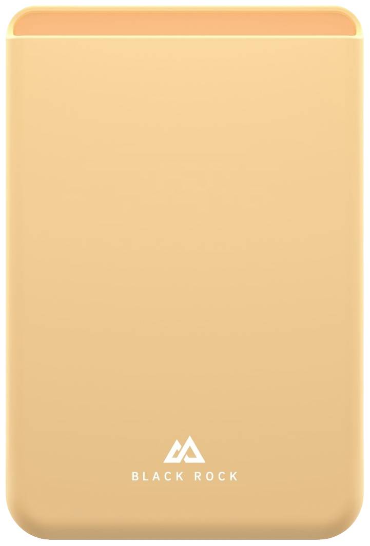 Ein orangefarbenes, rechteckiges Etui mit abgerundeten Ecken und dem Logo eines Berges darunter der Text 'Black Rock'.