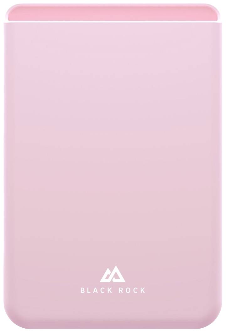 Rosa Powerbank von Black Rock, rechteckig mit abgerundeten Ecken, zeigt Logo in Weiß unten.